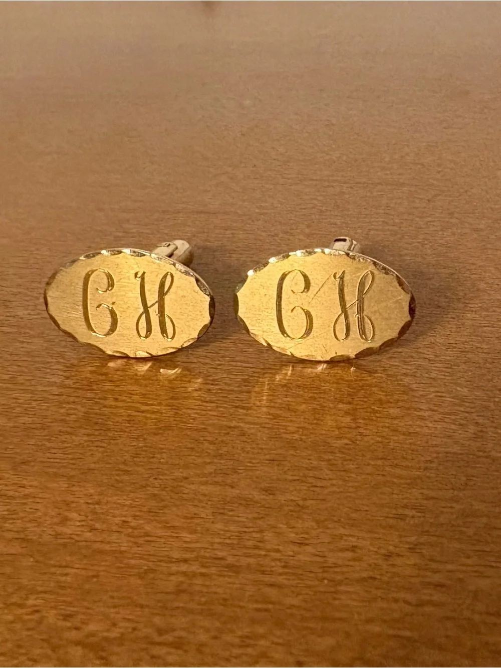 Vintage A& Z Gold Filled Cufflinks Hinged Oval Monnogrammed C H 1960s